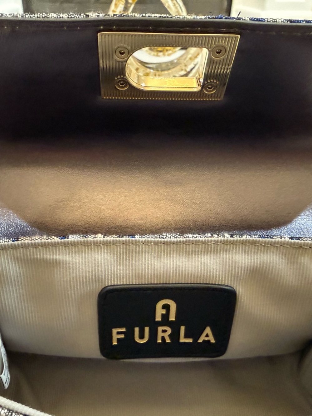 Furla 1927 Mini Bag M in Blue Floral Jacquard with Gold Hardware - Picture 11 of 16
